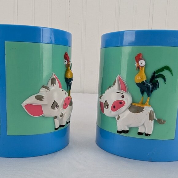 Disney Moana Plastic Mug Set of 2 Kids Handled 3D Characters Blue Reusable - Picture 2 of 12